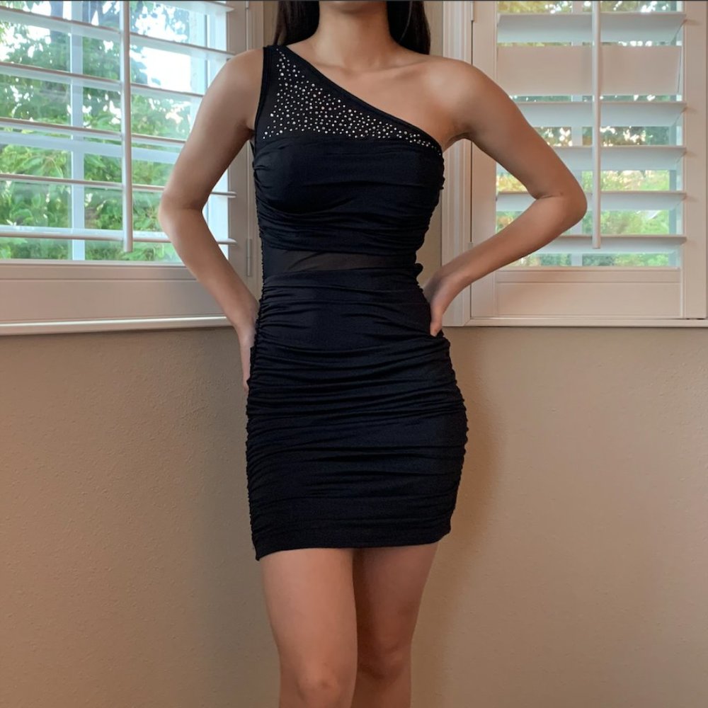 One Shoulder Embellished Mini Cocktail Dress